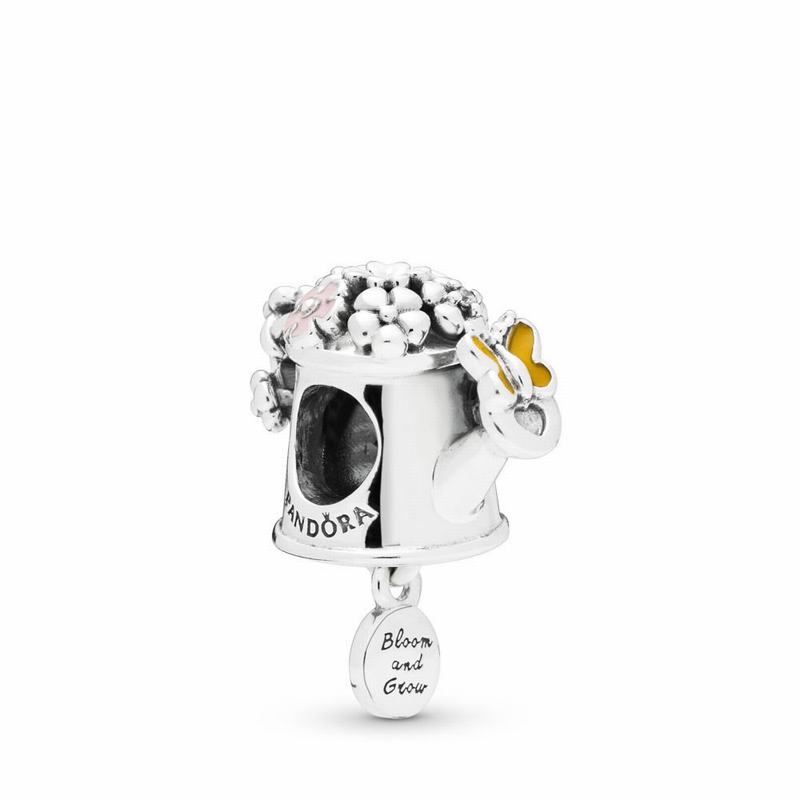 Pandora Blooming Watering Can Charm Ireland - Sterling Silver/Enamel/Pink/Cubic Zirconia - 936402DAH